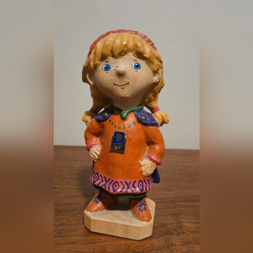 Vintage Olympic Winter Game Kristin Lillehammer 1994 Norway Wood Figure